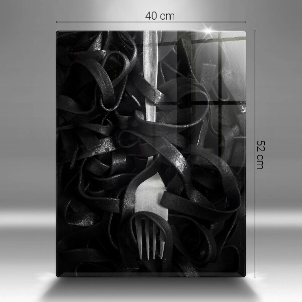 Kuchynská doska veľká zo skla Čierne cestoviny a vidlička