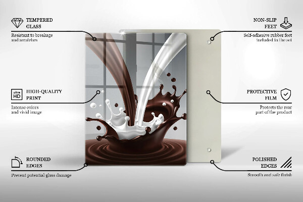 Kuchynská doska veľká zo skla Mlieko a čokoláda