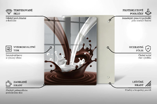 Kuchynská doska veľká zo skla Mlieko a čokoláda
