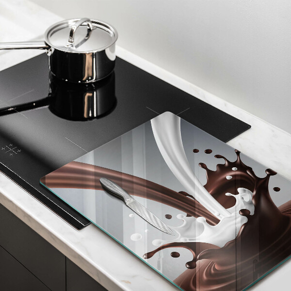 Kuchynská doska veľká zo skla Mlieko a čokoláda