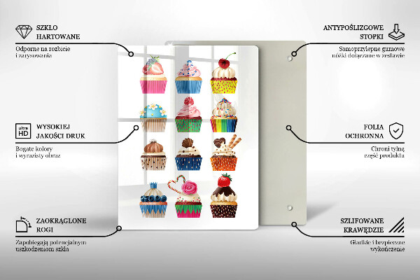 Kuchynská doska veľká zo skla Cupcake ilustrácie