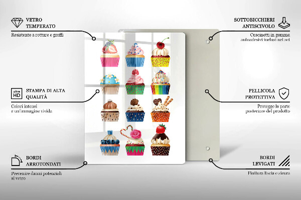 Kuchynská doska veľká zo skla Cupcake ilustrácie