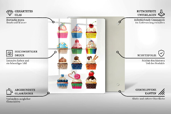 Kuchynská doska veľká zo skla Cupcake ilustrácie
