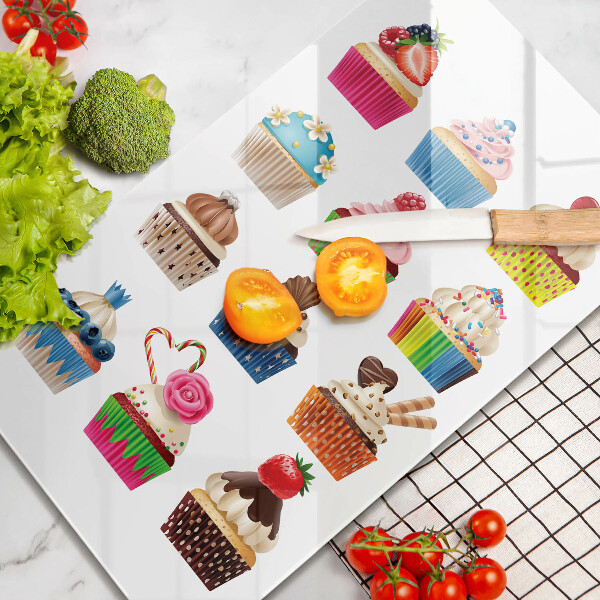 Kuchynská doska veľká zo skla Cupcake ilustrácie