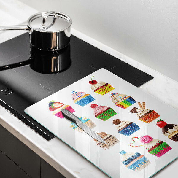 Kuchynská doska veľká zo skla Cupcake ilustrácie