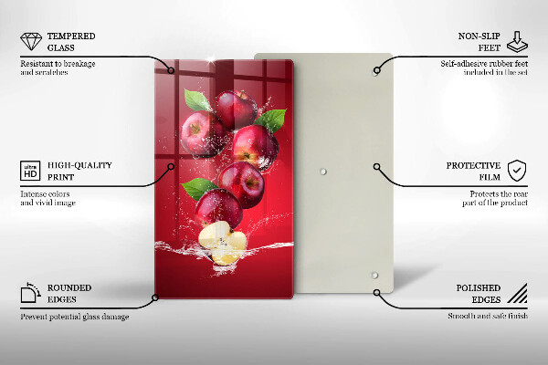 Kuchynská doska veľká zo skla Šťavnaté jablká vo vode