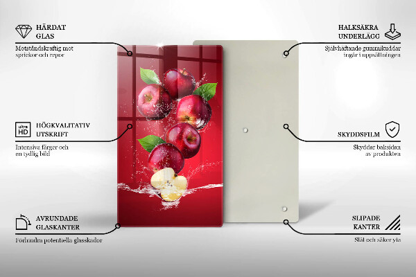 Kuchynská doska veľká zo skla Šťavnaté jablká vo vode