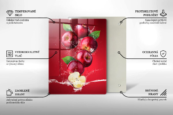 Kuchynská doska veľká zo skla Šťavnaté jablká vo vode
