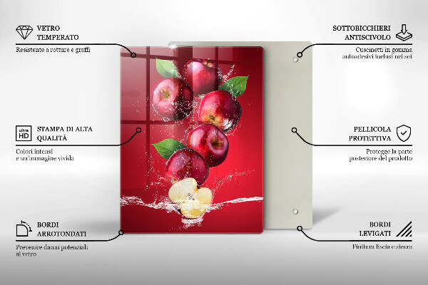 Kuchynská doska veľká zo skla Šťavnaté jablká vo vode