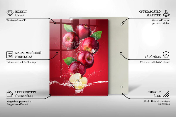 Kuchynská doska veľká zo skla Šťavnaté jablká vo vode