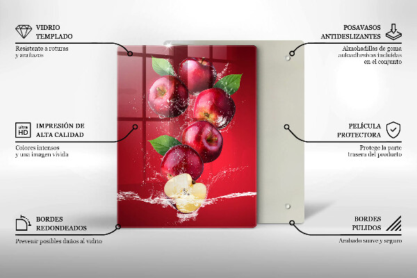 Kuchynská doska veľká zo skla Šťavnaté jablká vo vode