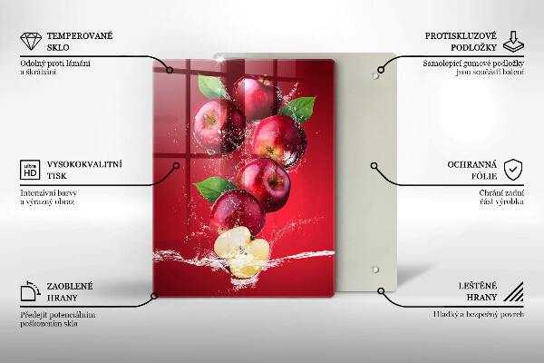 Kuchynská doska veľká zo skla Šťavnaté jablká vo vode