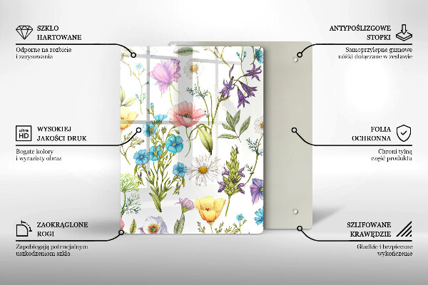 Kuchynská doska veľká zo skla Kvety ilustrácie