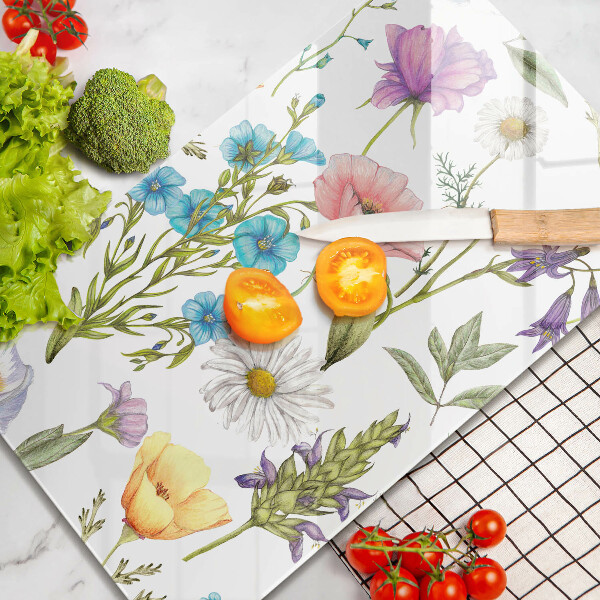 Kuchynská doska veľká zo skla Kvety ilustrácie