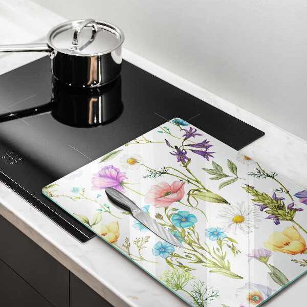 Kuchynská doska veľká zo skla Kvety ilustrácie