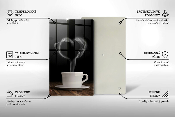 Kuchynská doska veľká zo skla Srdce šálky kávy
