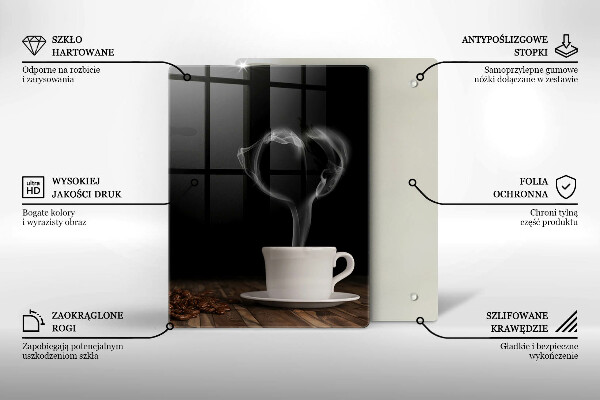 Kuchynská doska veľká zo skla Srdce šálky kávy