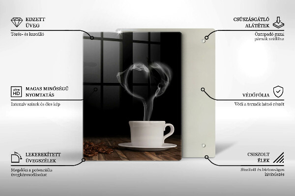 Kuchynská doska veľká zo skla Srdce šálky kávy