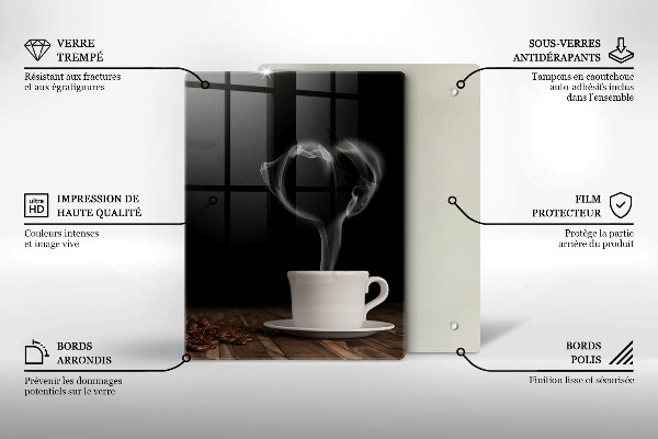 Kuchynská doska veľká zo skla Srdce šálky kávy