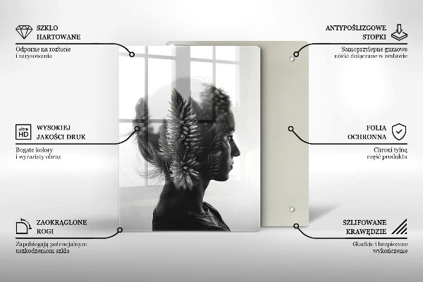 Kuchynská doska veľká zo skla Žena a les