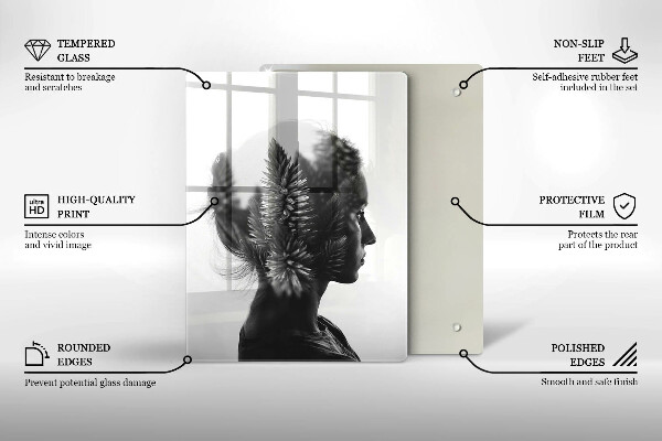 Kuchynská doska veľká zo skla Žena a les