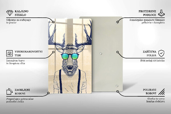 Kuchynská doska veľká zo skla Jeleň muž ilustrácie