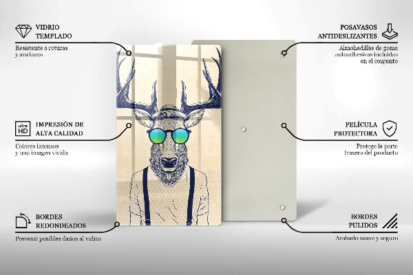 Kuchynská doska veľká zo skla Jeleň muž ilustrácie