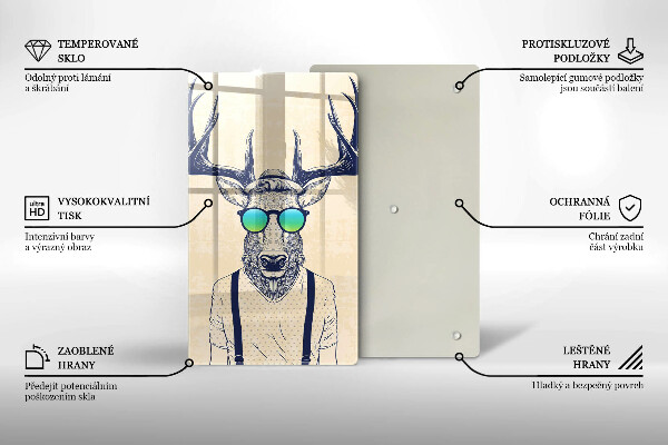 Kuchynská doska veľká zo skla Jeleň muž ilustrácie