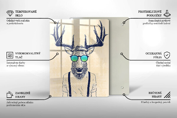 Kuchynská doska veľká zo skla Jeleň muž ilustrácie