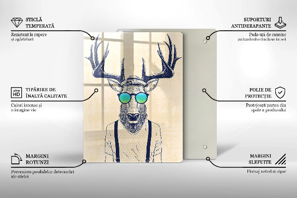 Kuchynská doska veľká zo skla Jeleň muž ilustrácie