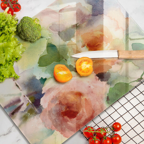 Kuchynská doska veľká zo skla Maľované kvety