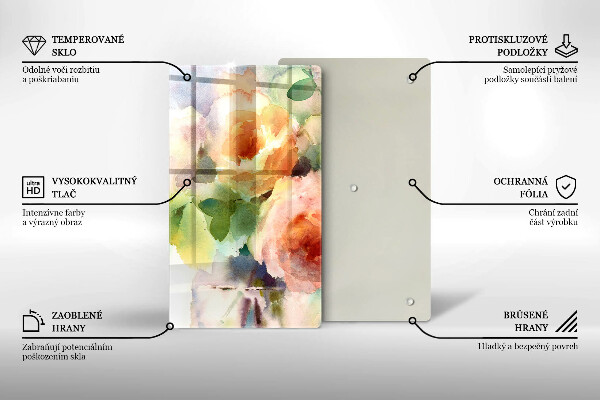 Kuchynská doska veľká zo skla Maľované kvety