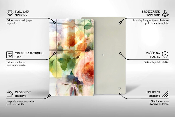 Kuchynská doska veľká zo skla Maľované kvety