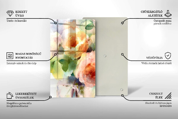 Kuchynská doska veľká zo skla Maľované kvety