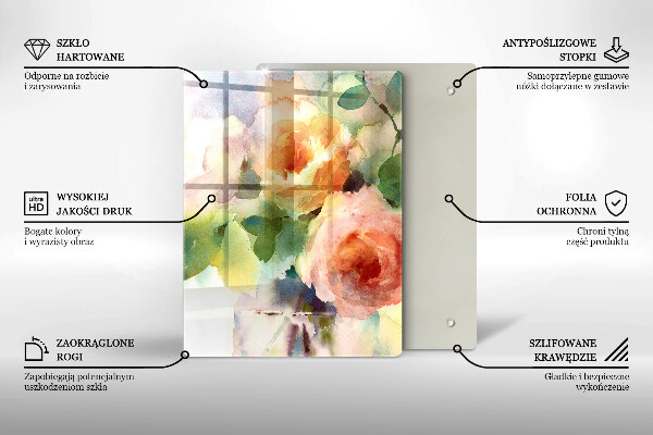 Kuchynská doska veľká zo skla Maľované kvety