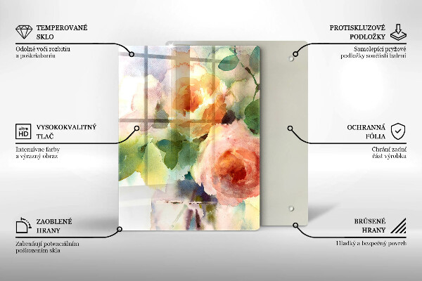 Kuchynská doska veľká zo skla Maľované kvety