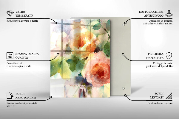 Kuchynská doska veľká zo skla Maľované kvety