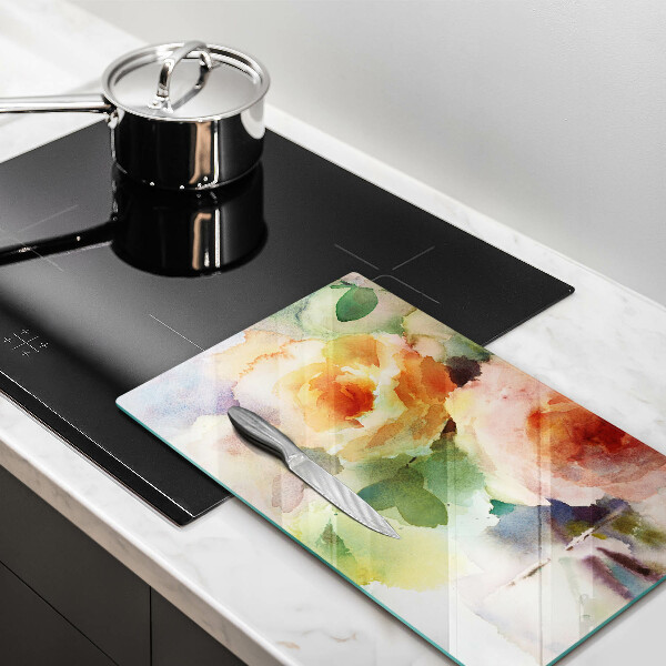 Kuchynská doska veľká zo skla Maľované kvety