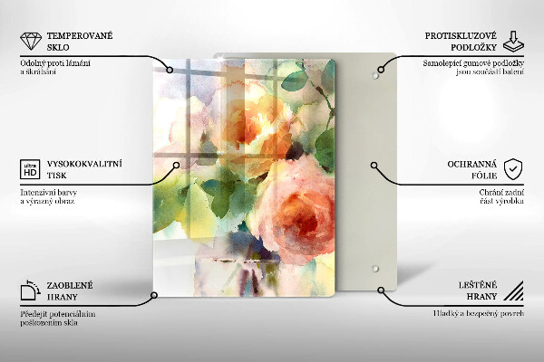 Kuchynská doska veľká zo skla Maľované kvety