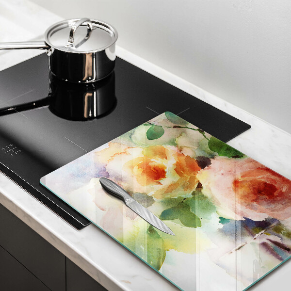 Kuchynská doska veľká zo skla Maľované kvety