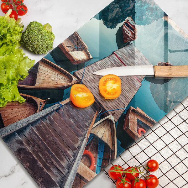 Kuchynská doska veľká zo skla Lode na jazere