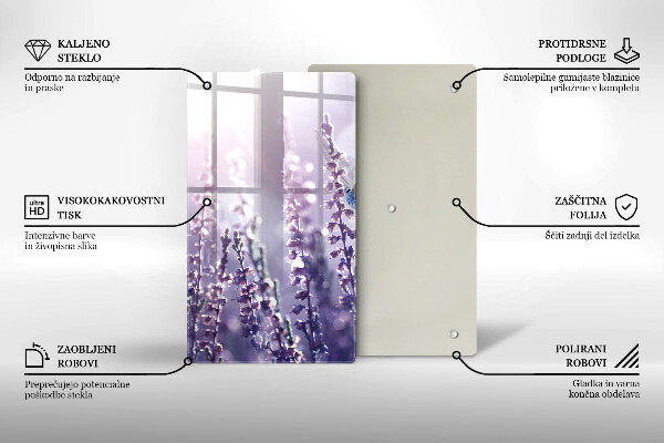 Kuchynská doska veľká zo skla Poľné kvety a motýľ