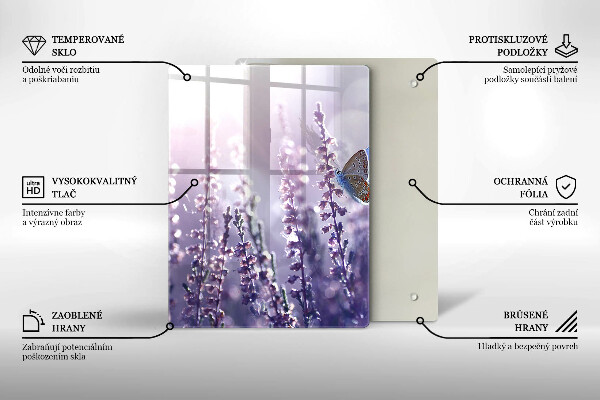 Kuchynská doska veľká zo skla Poľné kvety a motýľ