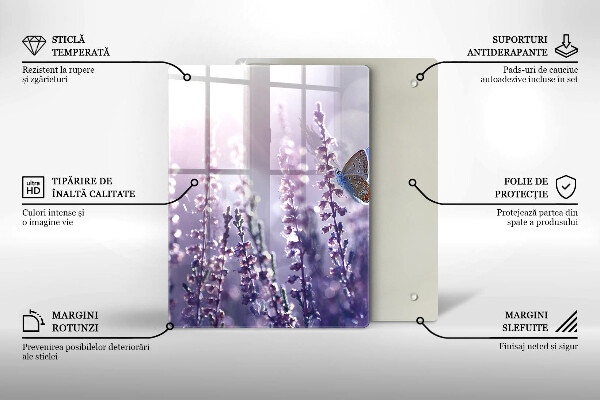 Kuchynská doska veľká zo skla Poľné kvety a motýľ