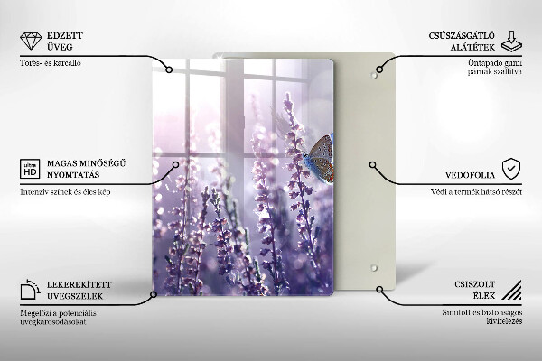 Kuchynská doska veľká zo skla Poľné kvety a motýľ