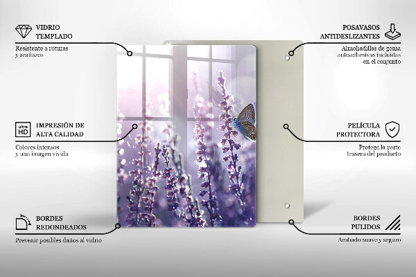 Kuchynská doska veľká zo skla Poľné kvety a motýľ