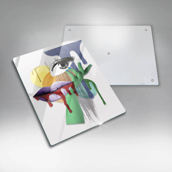 Kuchynská doska veľká zo skla Umelecká abstraktná koláž