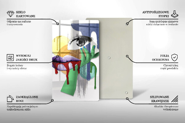 Kuchynská doska veľká zo skla Umelecká abstraktná koláž