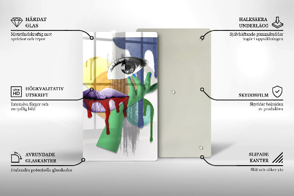 Kuchynská doska veľká zo skla Umelecká abstraktná koláž
