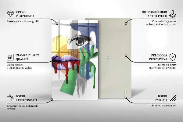 Kuchynská doska veľká zo skla Umelecká abstraktná koláž